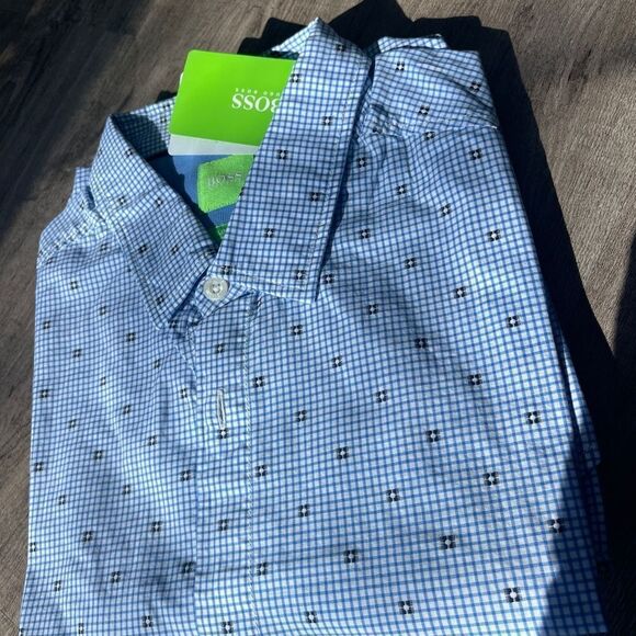 Boss Green C-Bersh Gingham Slim Fit Stretch Shirt-BLUE-Medium - Picture 3 of 3